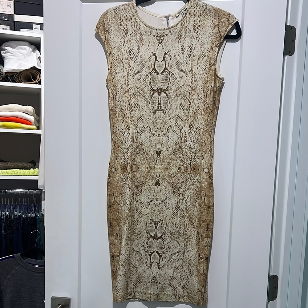 Ronny Kobo Collection Tan Gold Embellished Sheath Dress